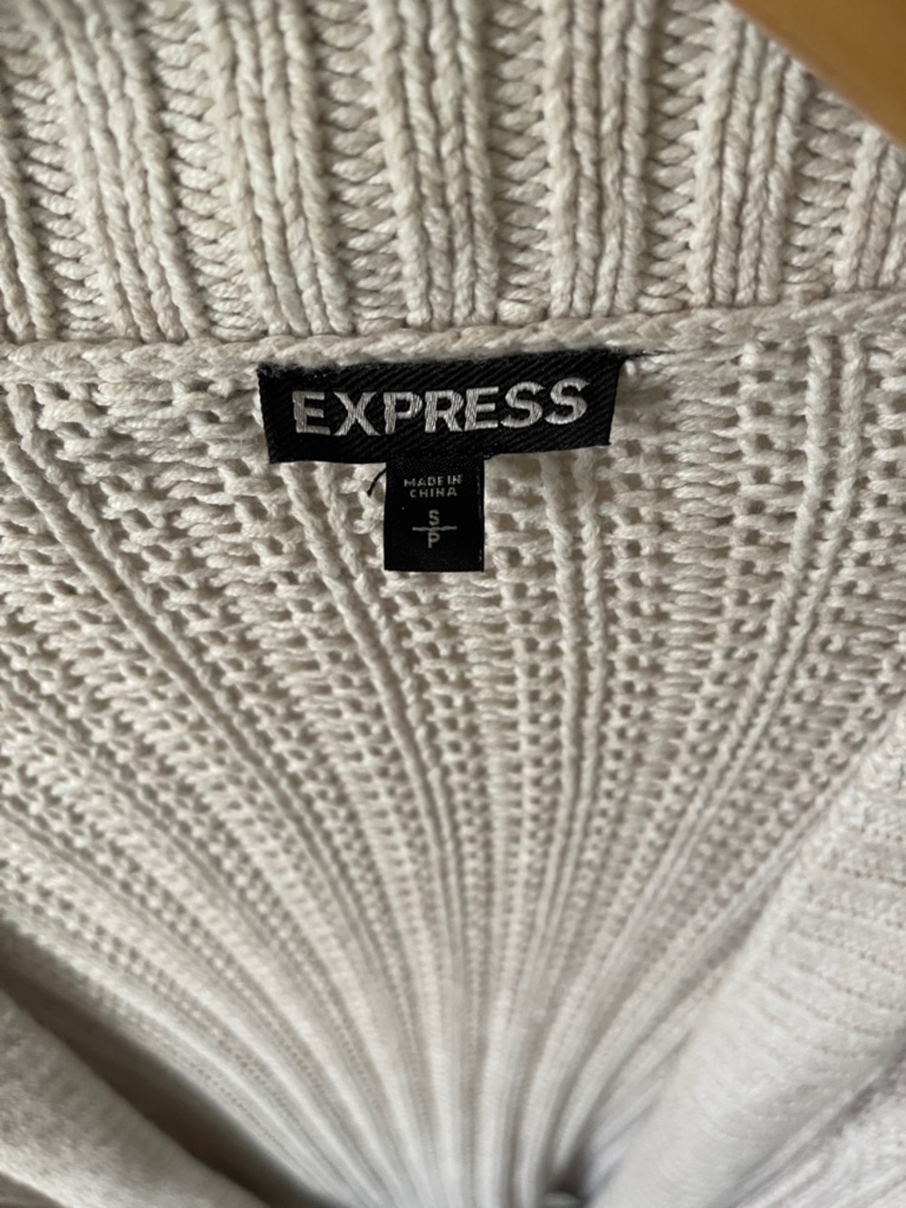 Express Open-Front Ribbed Cardigan Sweater - Light Cream - Picture 3 of 7
